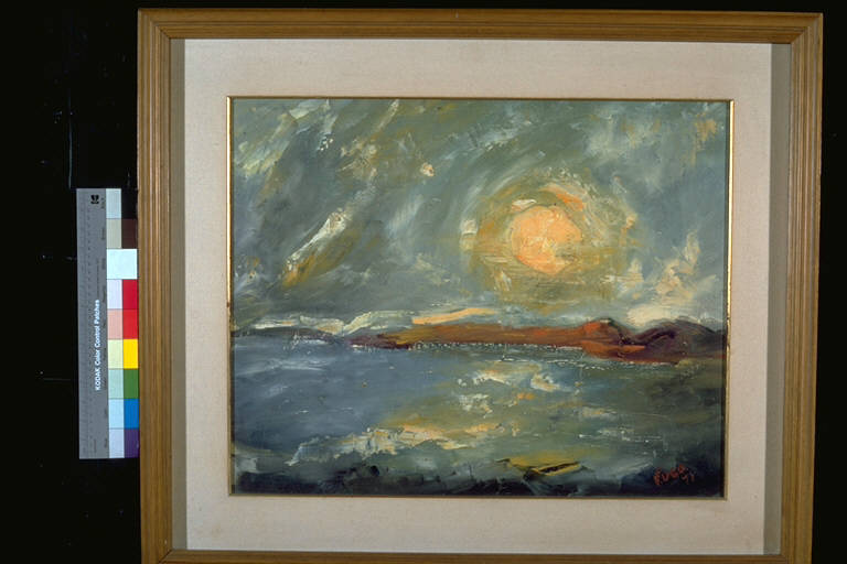 Il Po, Il fiume e le sue sponde; al centro, il disco solare (dipinto) di Valenza, Ugo (terzo quarto sec. XX)