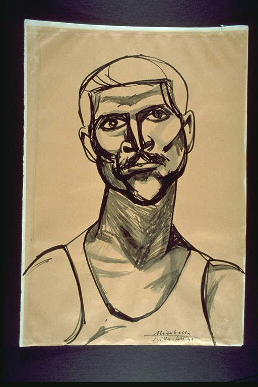 Pescatore calabrese, Ritratto di uomo con baffi (disegno) di Mirabella, Saro (secondo quarto sec. XX)