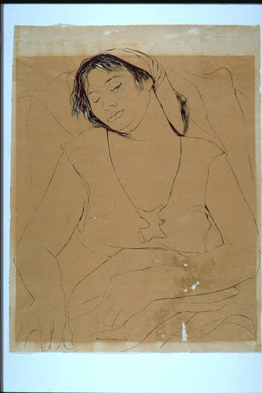 Contadina che dorme, Figura femminile a mezzobusto addormentata (disegno) di Salvatore, Anna (secondo quarto sec. XX)