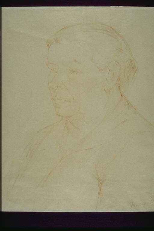 Contadina, Mezzobusto femminile , ritraente un'anziana con capelli raccolti (disegno) di Marchiori, Paola (terzo quarto sec. XX)