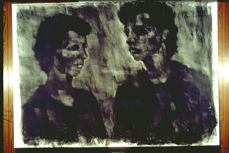 Le popolane, Due mezzibusti femminili affrontati (disegno) di Moneta, Ferdinando (terzo quarto sec. XX)