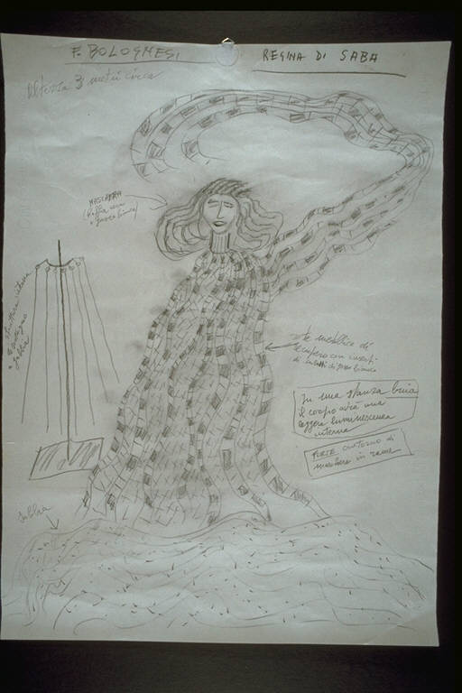 Studio - Regina di Saba, Costume di scena pe figura di regina (disegno) di Bolognesi, Ferruccio (ultimo quarto sec. XX)