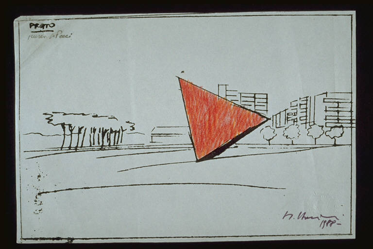 Studio, Progetto d'installazione a piramide (disegno) di Staccioli, Mauro (ultimo quarto sec. XX)