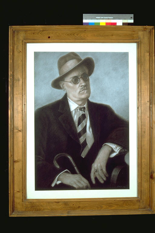 Ritratto di James Joyce, Ritratto maschile a mezzobusto (disegno) di Dugo, Franco (ultimo quarto sec. XX)