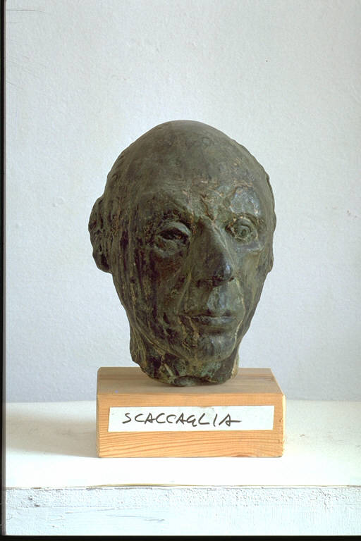 Ritratto di Libero Tosi, Scultura a tutto tondo che ritrae un volto maschile (scultura) di Scaccaglia, Arnaldo (terzo quarto sec. XX)