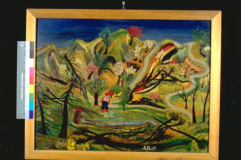 Il bosco, Bosco con fontana (dipinto) di Rovesti, Bruno (secondo quarto sec. XX)