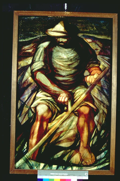 Il falciatore, Contadino che falcia (dipinto) di Toffolo, Giovanni, (Anzil) (terzo quarto sec. XX)