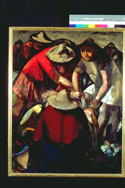 La mondina caduta, Mondine (dipinto) di Toffolo, Giovanni, (Anzil) (terzo quarto sec. XX)
