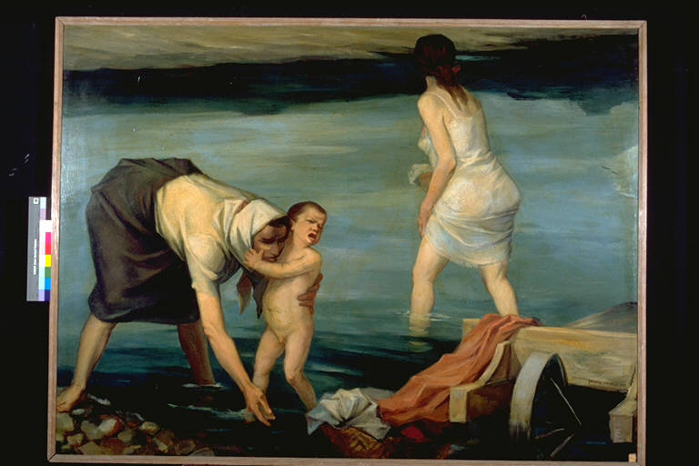 Lavandaie al fiume, Lavandaie al fiume (dipinto) di Cappelli, Giovanni (terzo quarto sec. XX)
