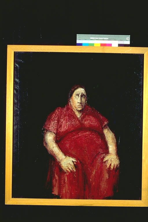 Casalinga meridionale, Figura femminile seduta, le mani sulle ginocchia (dipinto) di Bresciani, Virio (terzo quarto sec. XX)