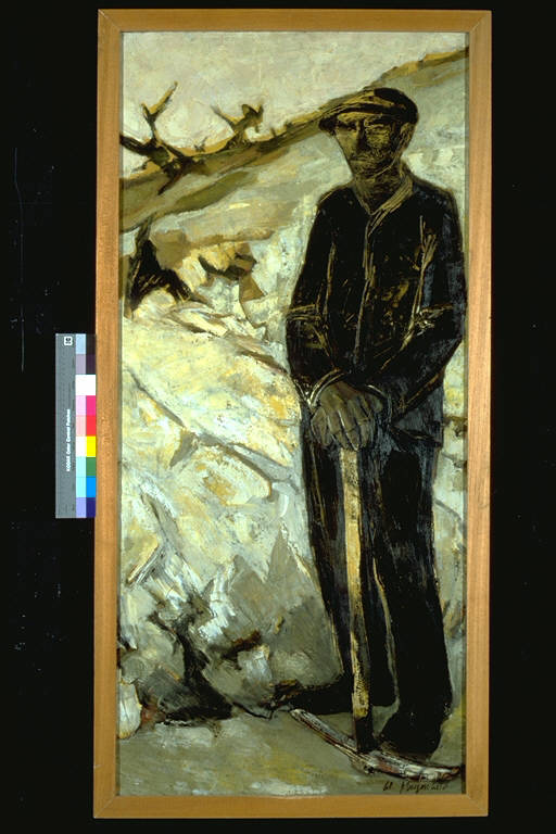 Operaio del Sud, Figura maschile stante con bastone (dipinto) di Magnolato, Cesco (terzo quarto sec. XX)