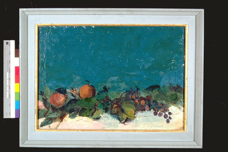 I frutti di campo, Frutta e foglie (dipinto) di Blotto, Luciano (terzo quarto sec. XX)