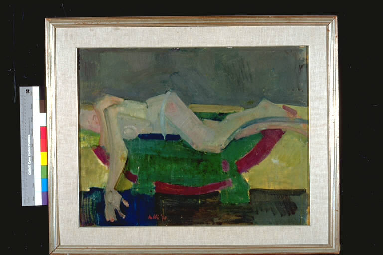Modella n2, Figura femminile nuda sdraiata (dipinto) di Folli, Umberto (terzo quarto sec. XX)