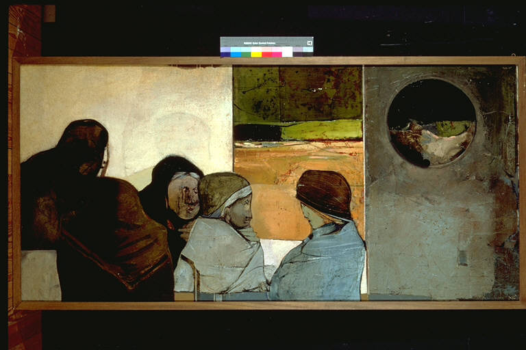 Le contadine, Mezzibusti femminili attorno ad un tavolo (dipinto) di Plattner, Karl (terzo quarto sec. XX)