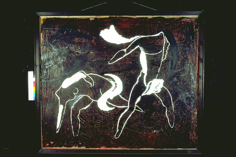 Guido Reni, Un corpo maschile ed uno femminile, panneggiati, delineati tramite il contorno bianco (dipinto) di Lista, Pietro (ultimo quarto sec. XX)