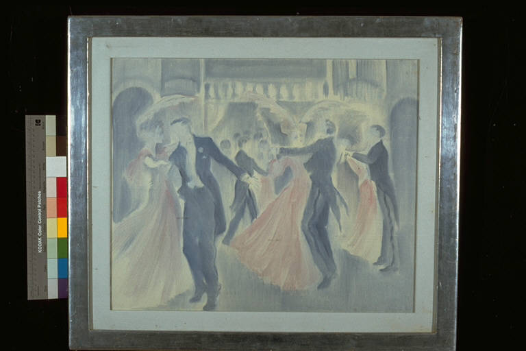 Rajha, Danza a coppie, in abiti eleganti (dipinto) di Lecic, Igor (ultimo quarto sec. XX)