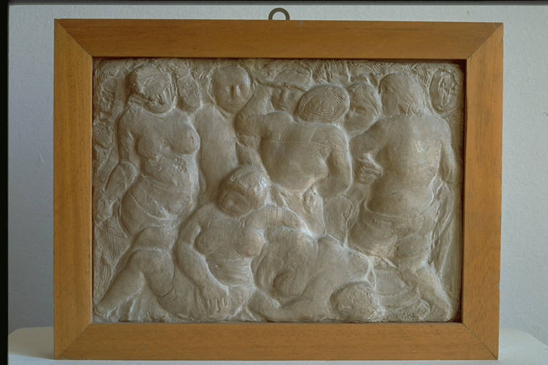 Ballo campestre, Figure in atteggiamenti vari; due figure sdraiate (bassorilievo) di Greco, Emilio (secondo quarto sec. XX)