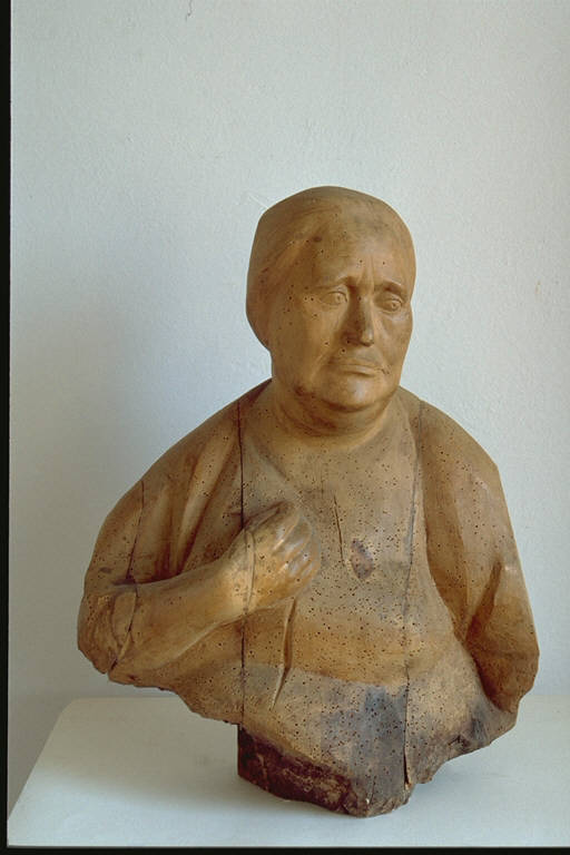 Ritratto di contadina, Figura femminile di mezz'età, con capigliatura raccolta (scultura) di Pulcinelli, Silvano (terzo quarto sec. XX)