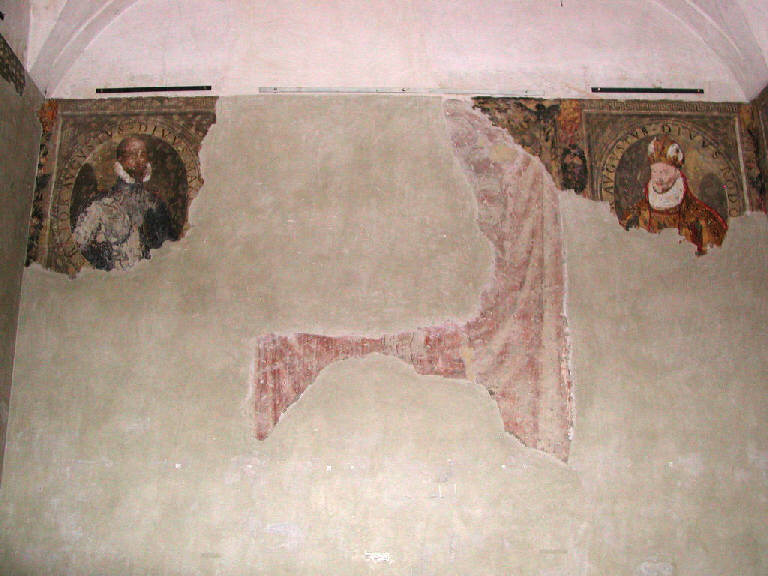 FIGURE MASCHILI E ANIMALI (dipinto murale) - ambito cremonese (seconda metà sec. XVI)
