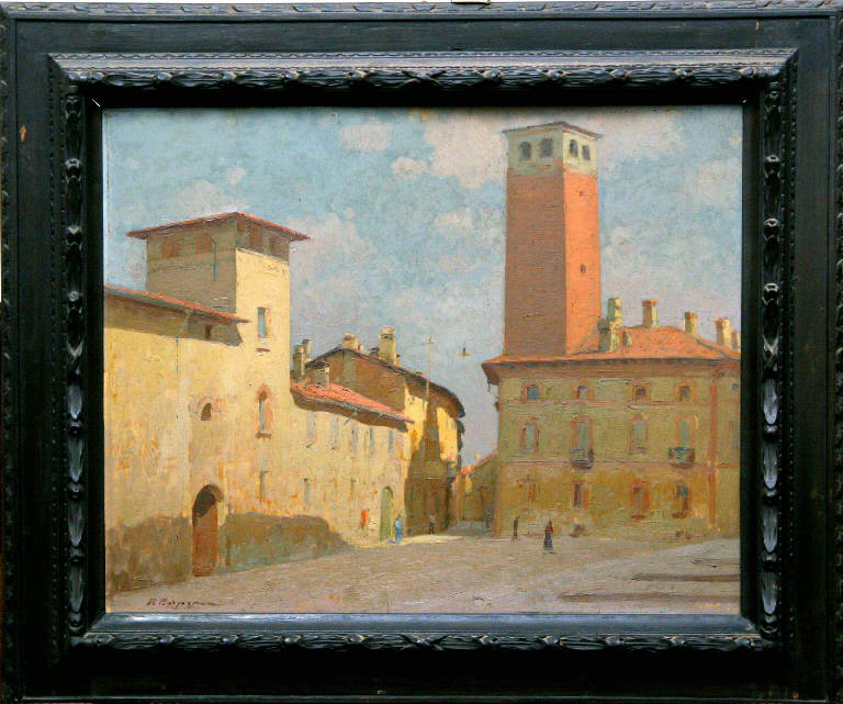 Paesaggio con architetture (dipinto) di Borgognoni Romeo - ambito pavese (fine/inizio secc. XIX/ XX)