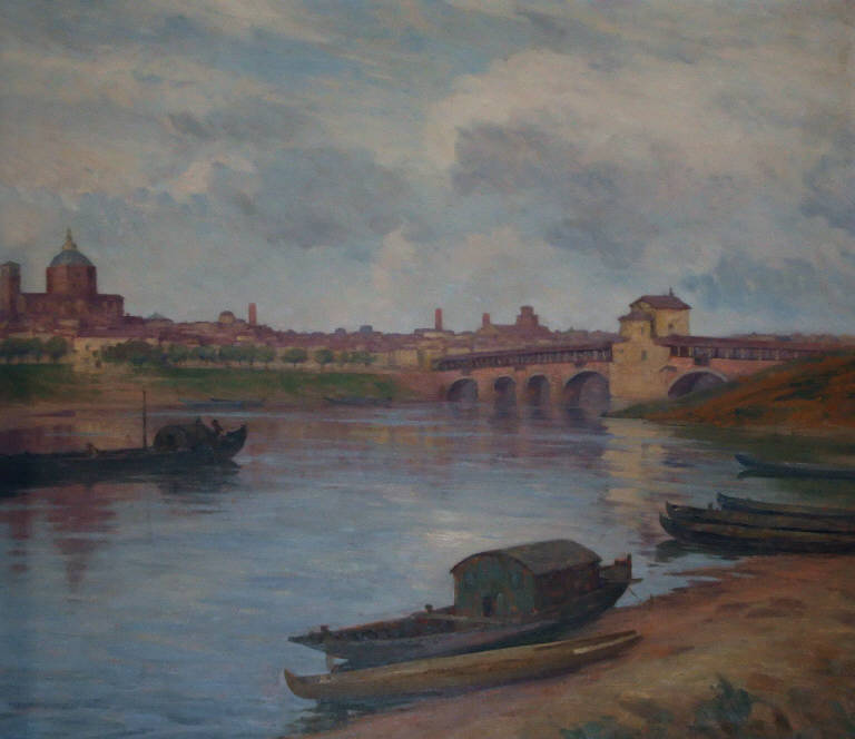 Veduta di Pavia dal borgo (sovrapporta) - ambito lombardo (secondo quarto sec. XX)