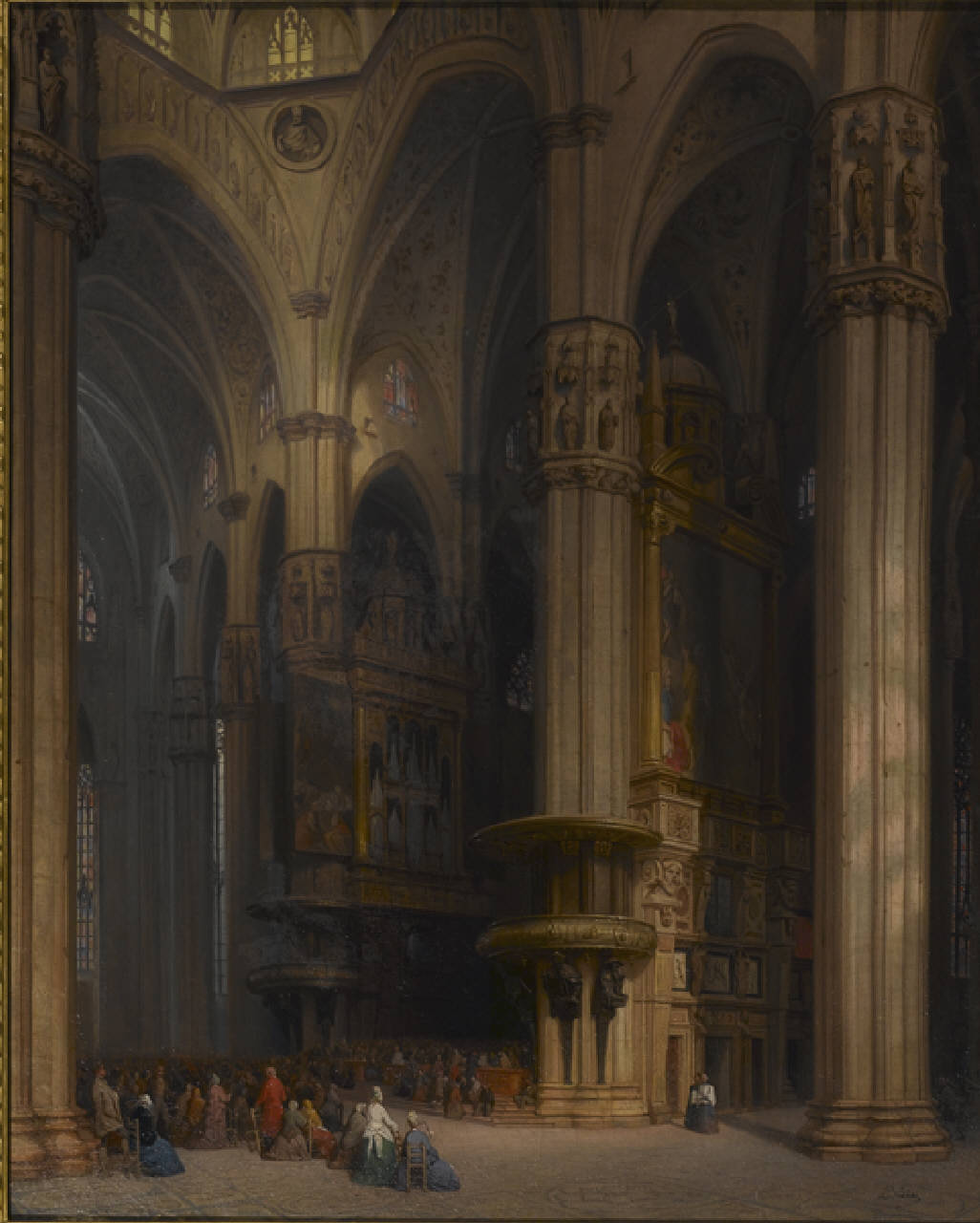 L'altare maggiore del Duomo di Milano, Interno del Duomo di Milano (dipinto) di Bisi Luigi - vedutismo romantico (sec. XIX)