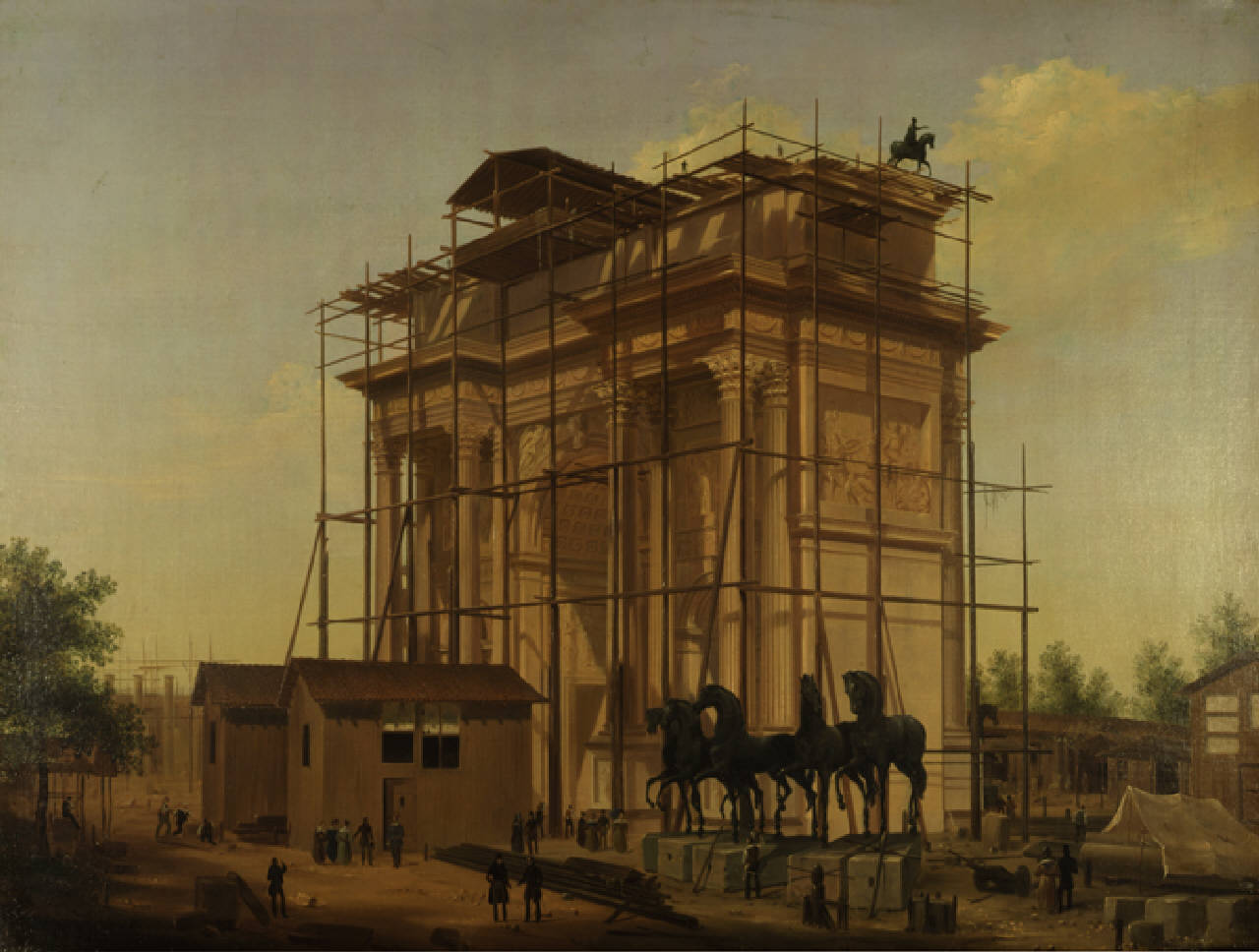 L'Arco della Pace in costruzione, L'Arco della Pace a Milano durante i lavori di risistemazione da parte austriaca (dipinto) di Calvi Pompeo (sec. XIX)