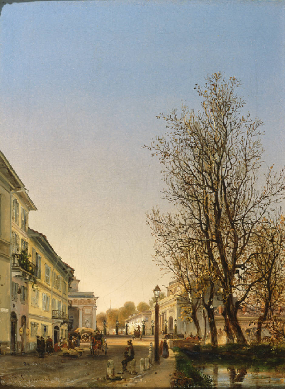 Veduta fuori Porta Orientale, Barriera di Porta Orientale a Milano (dipinto) di Fermini Ambrogio (sec. XIX)