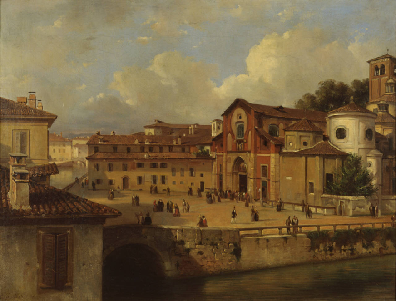 Piazza San Marco, La Piazza e la chiesa di San Marco a Milano (dipinto) di Bisi Luigi - vedutismo romantico (sec. XIX)