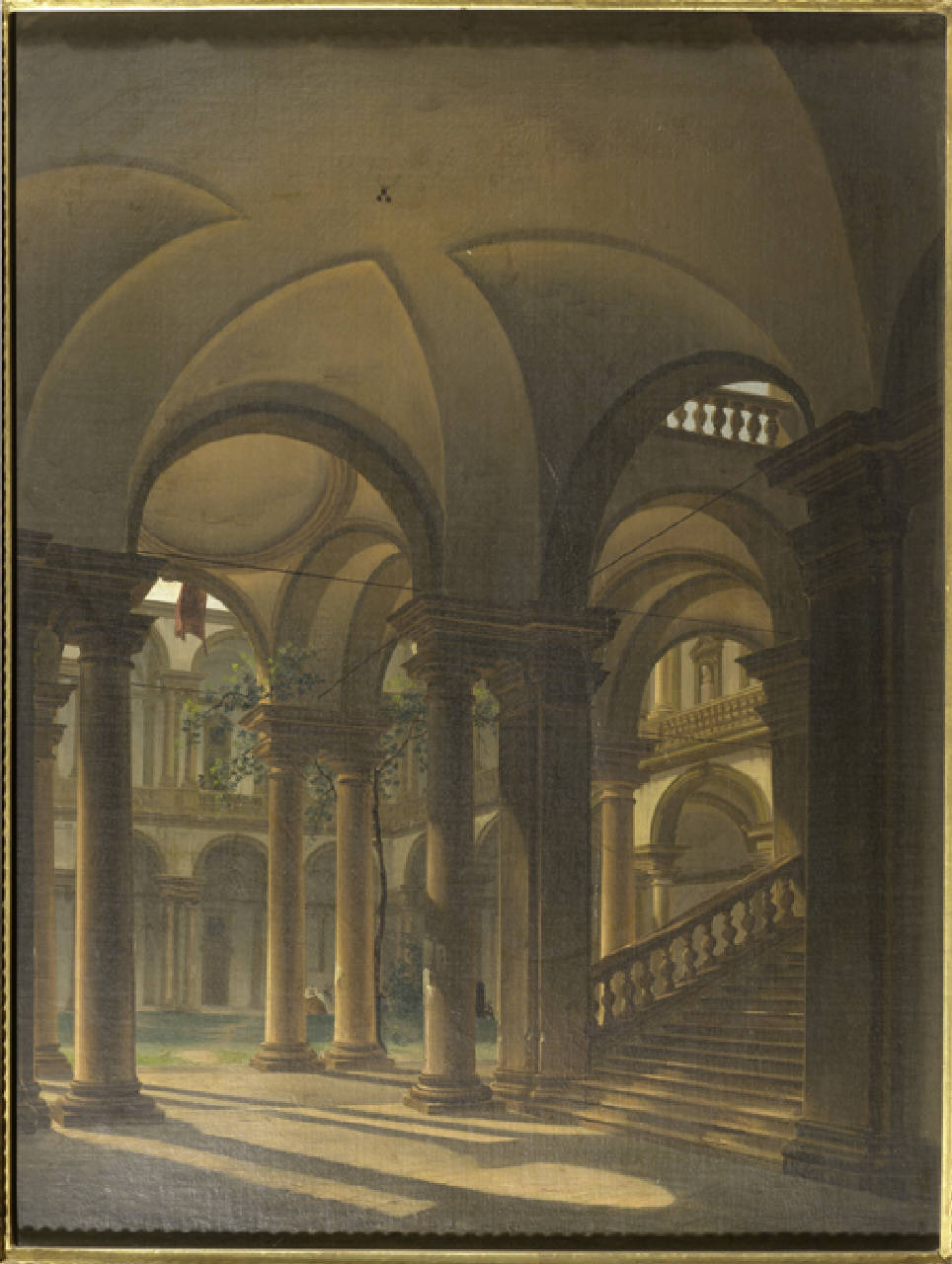 Il cortile del palazzo di Brera, Cortile del palazzo di Brera a Milano (dipinto) di Anonimo - vedutismo romantico (sec. XIX)