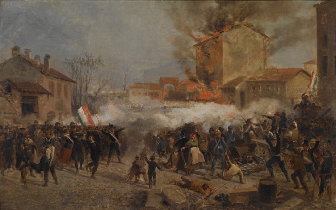 L'assalto a Porta Tosa nel marzo 1848, Assalto a Porta Tosa durante le Cinque Giornate di Milano nel 1848 (dipinto) di Gorra Giulio - realismo risorgimentale (sec. XIX)