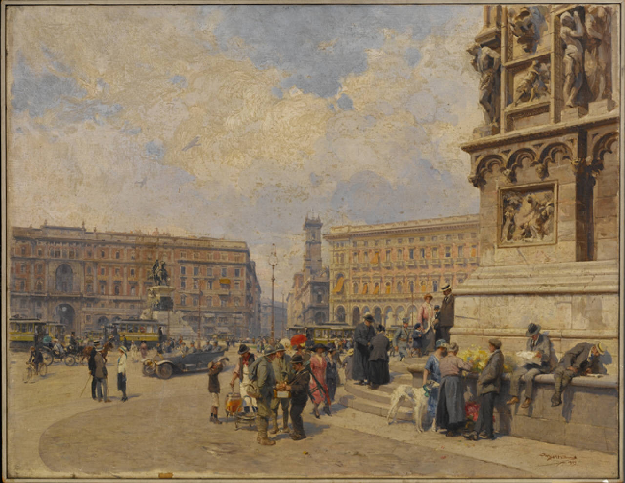 Piazza del Duomo nel 1919, Piazza del Duomo a Milano nel 1919 (dipinto) di Beltrame Achille (sec. XX)