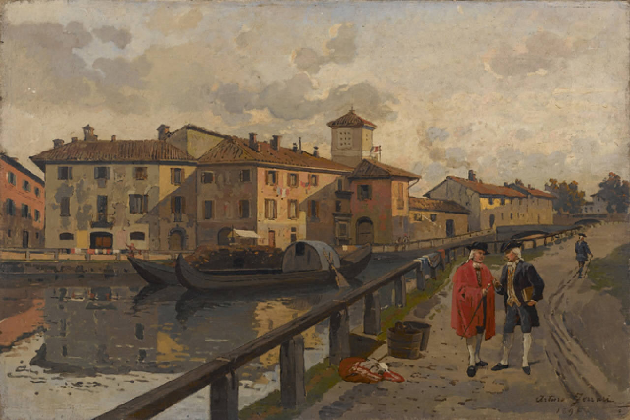 Le conche di via Arena, Le conche di via Arena a Milano (dipinto) di Ferrari Arturo (sec. XIX)