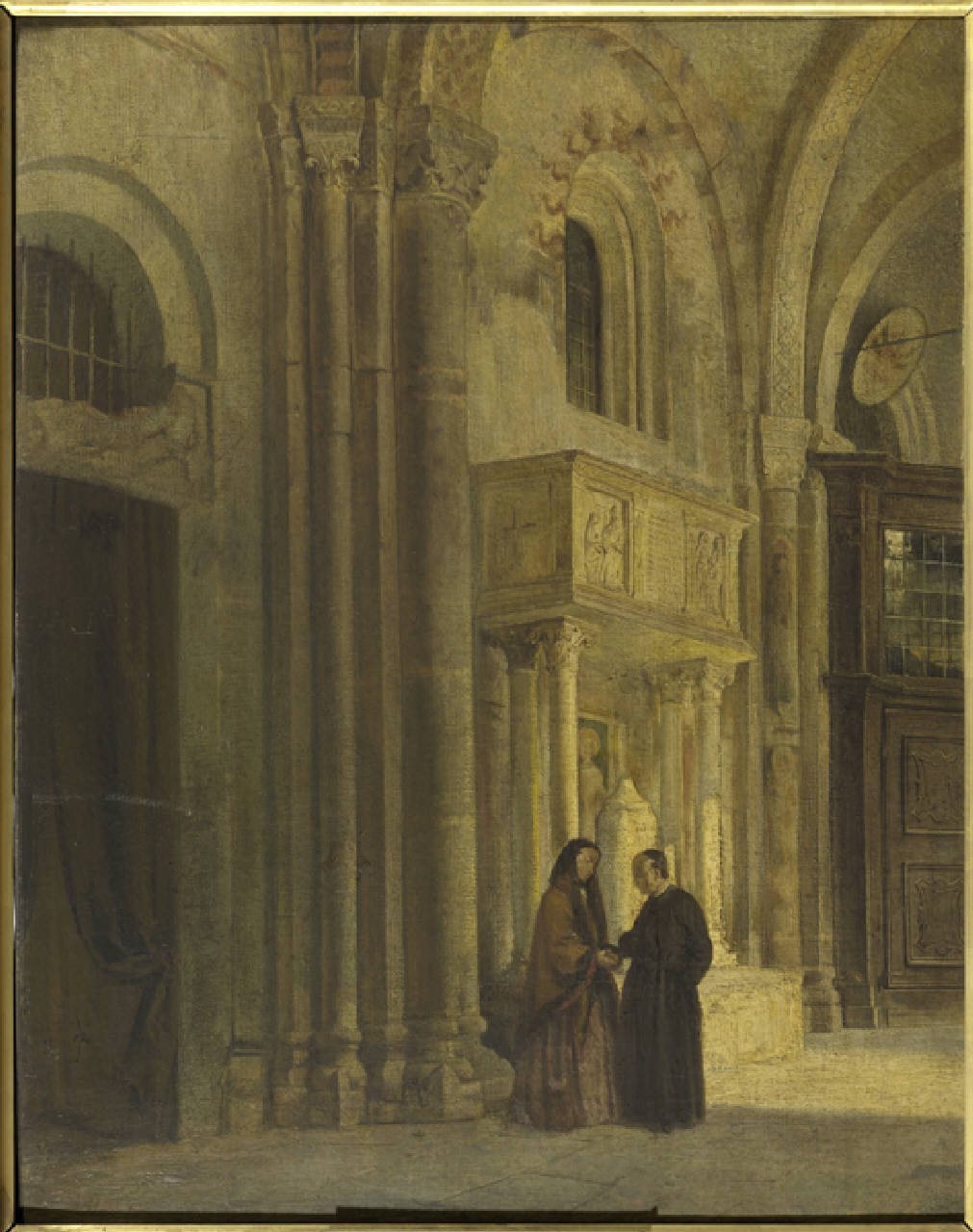 Tratto dell'atrio di Sant'Ambrogio presso l'ingresso principale, L'atrio di Sant'Ambrogio a Milano (dipinto) di Anonimo (sec. XIX)