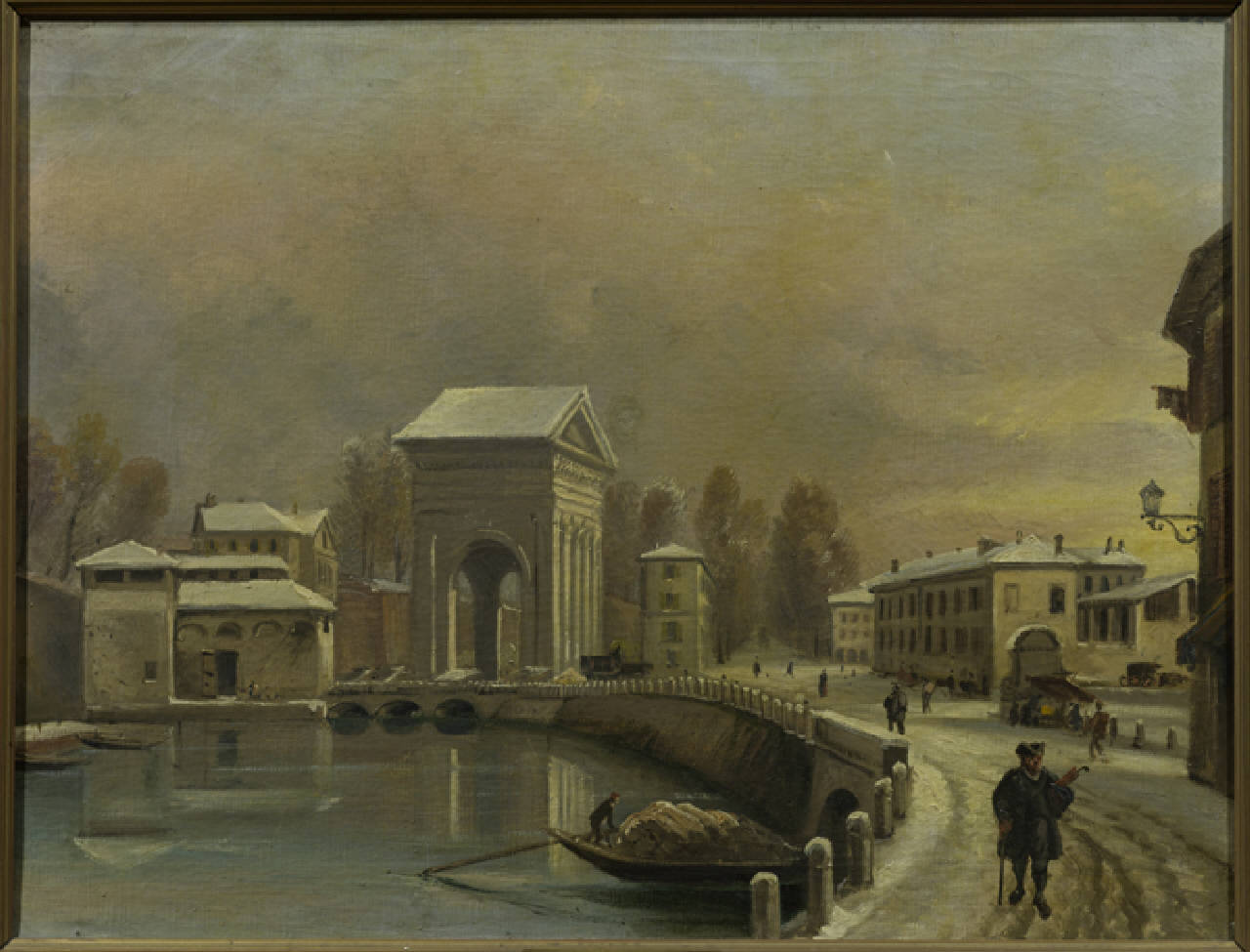 Porta Ticinese sotto la neve, Porta Ticinese sotto la neve a Milano (dipinto) di Anonimo (sec. XIX)