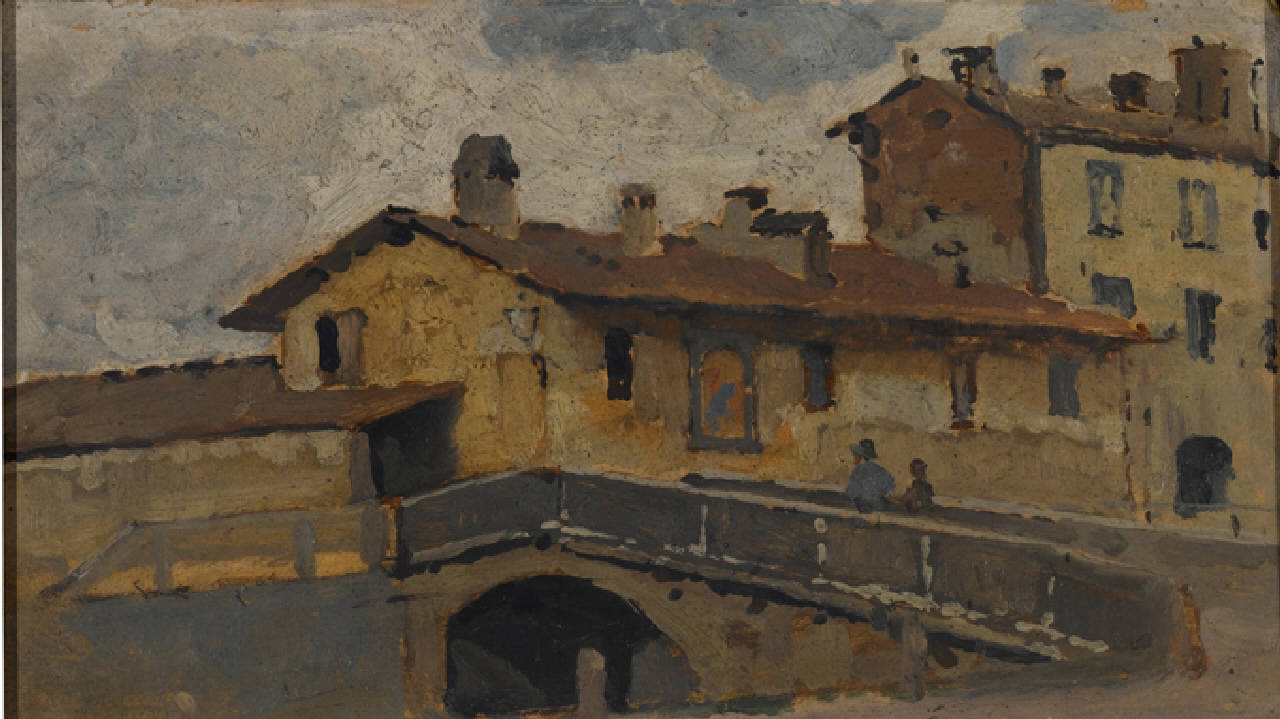 L'antico Ponte alla Conchetta, L'antico ponte alla Conchetta a Milano (dipinto) di Ferrari Arturo (prima metà sec. XX)