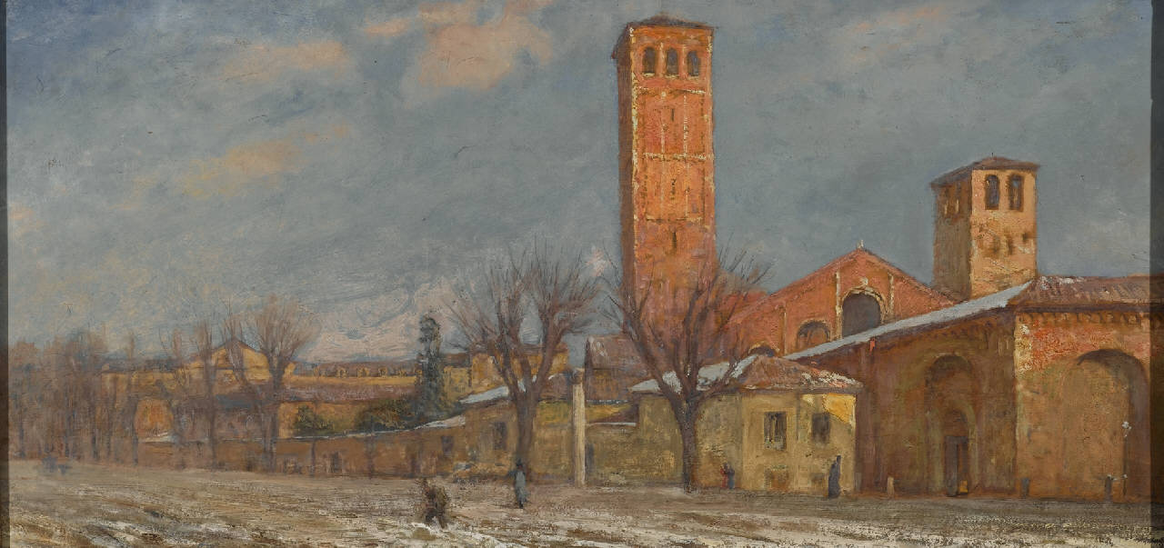 Sant'Ambrogio, La chiesa di Sant'Ambrogio a Milano (dipinto) di Agazzi, Carlo Paolo (prima metà sec. XX)