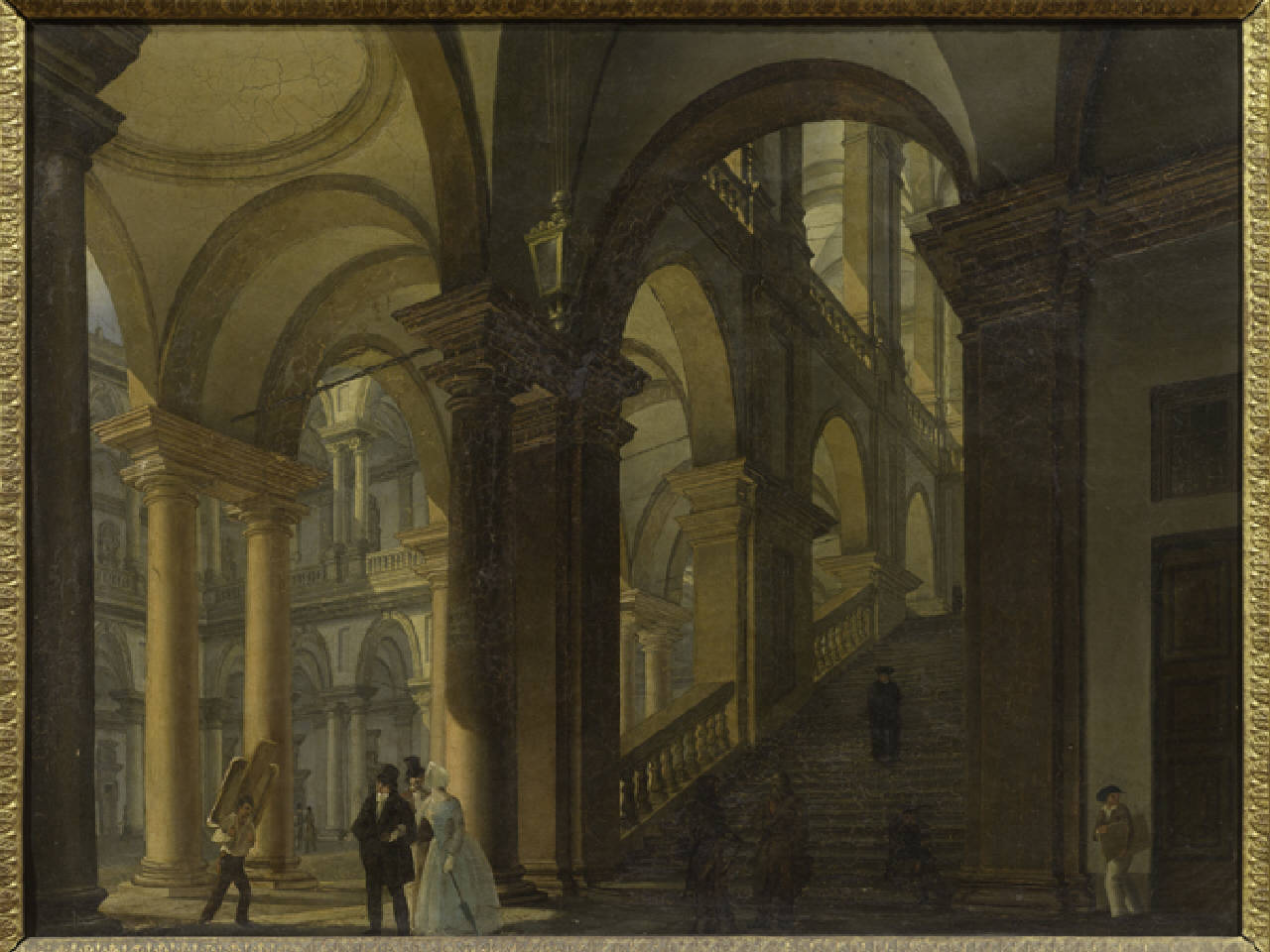 Cortile di Brera, Cortile del palazzo di Brera a Milano verso il 1840 (dipinto) di Anonimo (sec. XIX)