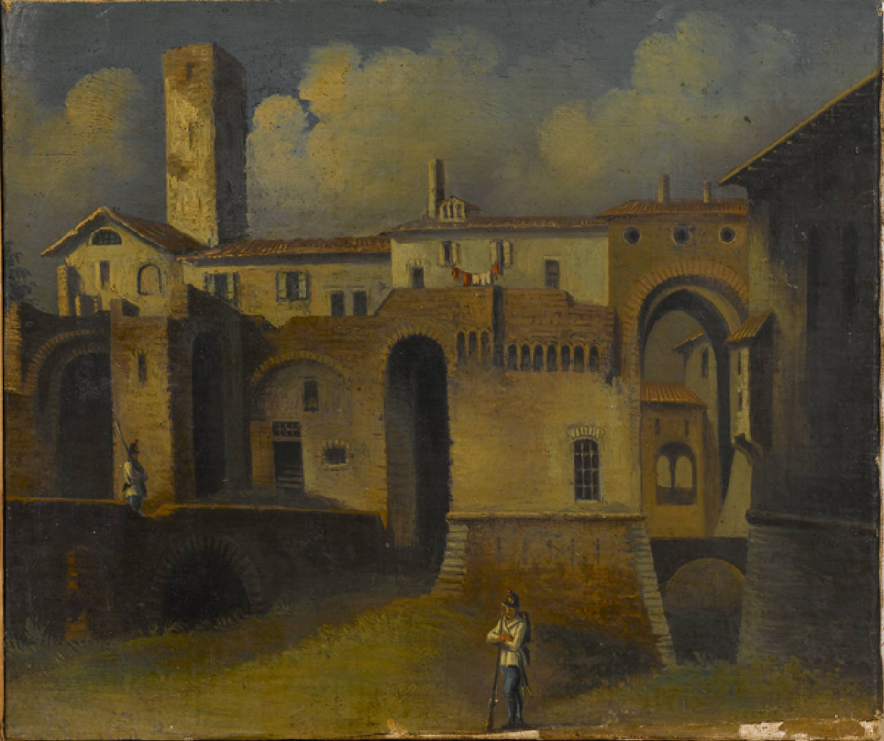 Castello Sforzesco - Rivellino di Santo Spirito, Il Rivellino di Santo Spirito nel Castello Sforzesco di Milano intorno al 1850 (dipinto) di Bisi Michele (sec. XIX)