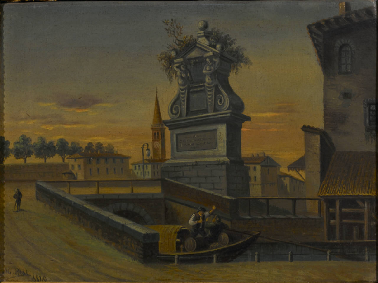 Ponte di Porta Ticinese, Il monumento commemorativo alla vittoria di Magenta presso il Ponte di Porta Ticinese a Milano nel 1840 (dipinto) di Bisi Michele (sec. XIX)