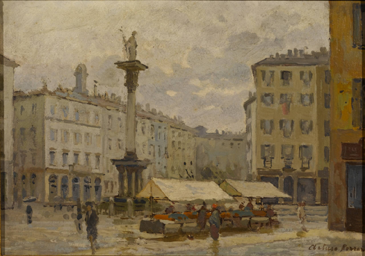 Il Verziere 1917, Il Verziere a Milano nel 1917 (dipinto) di Ferrari Arturo (sec. XX)