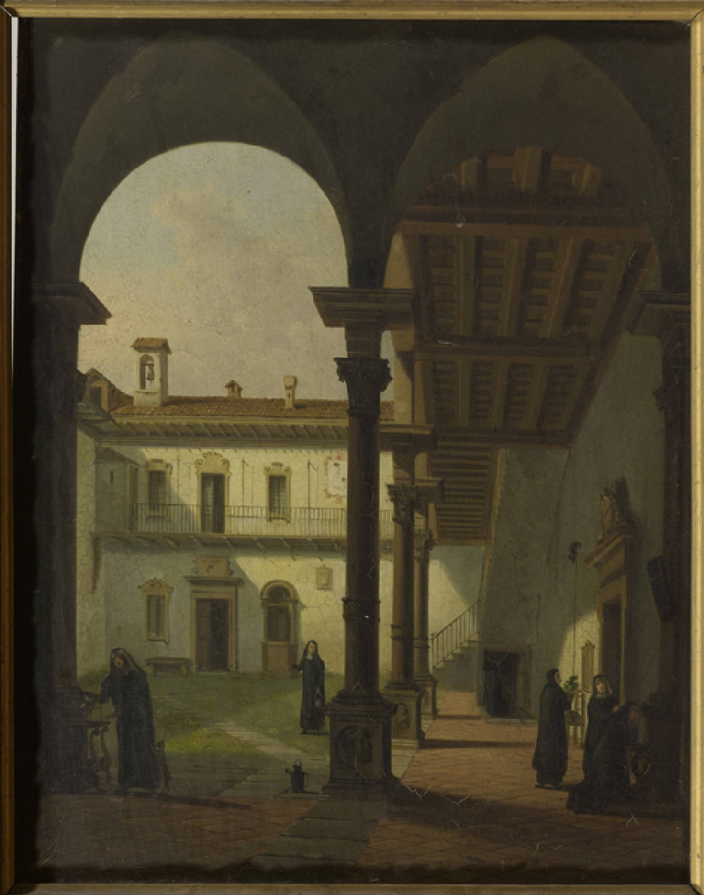 Cortile del Monastero Maggiore, Cortile di monastero milanese intorno al 1850, forse del Monastero Maggiore o del monastero di S.Sepolcro (dipinto) di Anonimo (sec. XIX)
