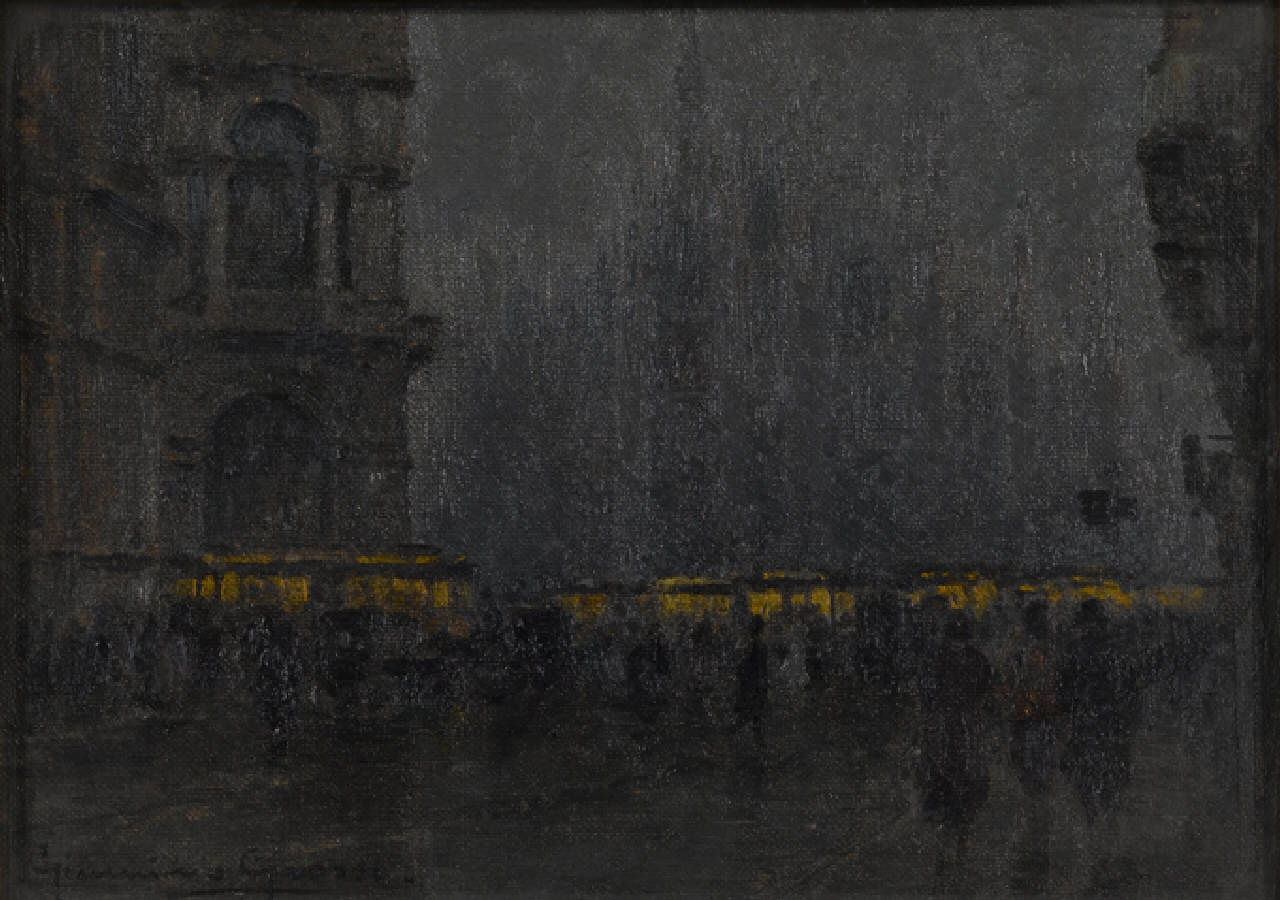 Piazza del Duomo, Piazza del Duomo a Milano (dipinto) di Grossi Giannino (prima metà sec. XX)