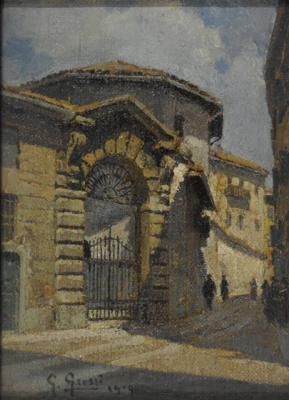 Via delle Ore - Portale dell'Arcivescovado, Il portale dell'Arcivescovado in via delle Ore a Milano (dipinto) di Grossi Giannino (sec. XX)