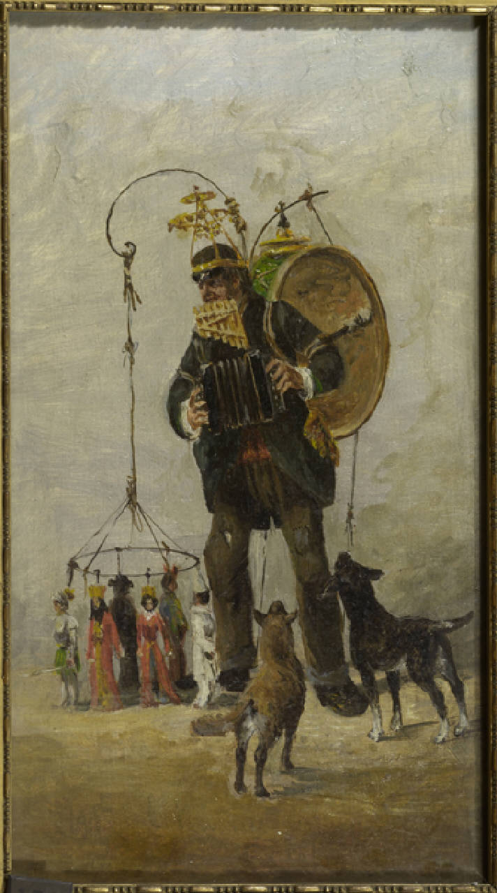 Orchestraio ambulante, Macchietta milanese: il maestro Lorenzo Beltrami, orchestraio ambulante (dipinto) di Anonimo (seconda metà sec. XIX)