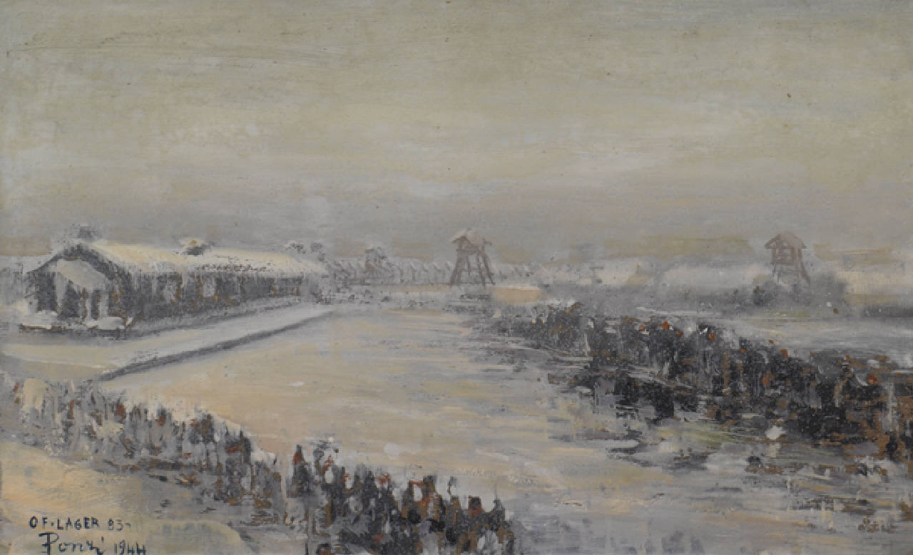 Campo di concentramento durante la seconda guerra mondiale (dipinto) di Ponzi (sec. XX)