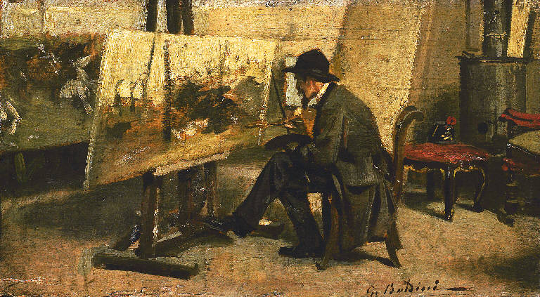 Ritratto di Fattori nel suo studio, ritratto maschile (dipinto) di Boldini, Giovanni (sec. XIX)