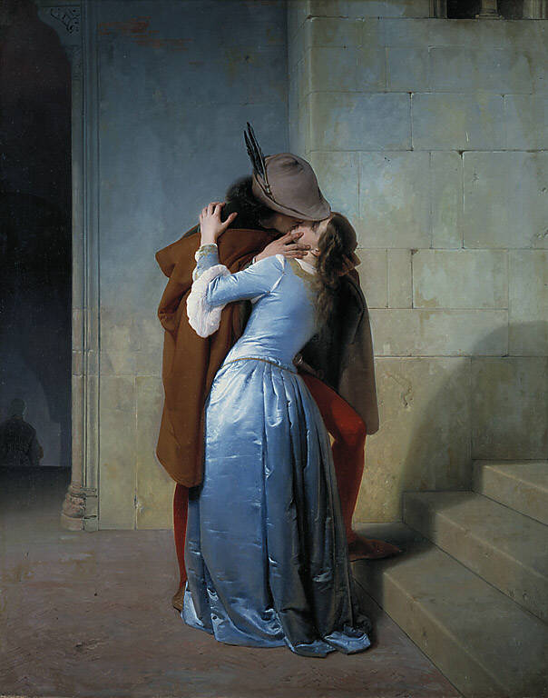 Il bacio, giovani amanti (dipinto) di Hayez, Francesco (terzo quarto sec. XIX)