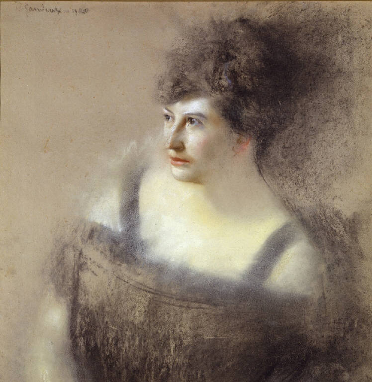 Ritratto della signora Pia Rossi Albanese, ritratto della signora Pia Rossi Albanese (dipinto) di Gaudenzi, Pietro (secondo quarto sec. XX)