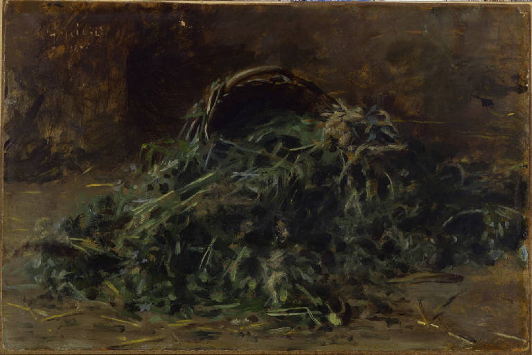 Cesto di verdura, cesto di verdura (dipinto) di Palizzi, Filippo (ultimo quarto sec. XIX)